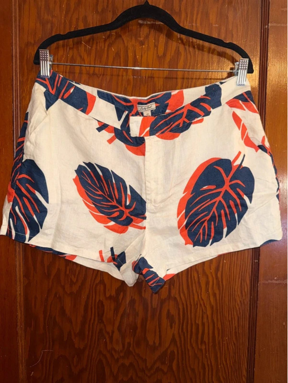 Lucky Brand tropical leaf print shorts women size 12 linen blend